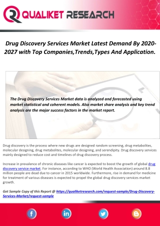 Drug Discovery Services Market Latest Demand By 2020-2027 with Top Companies,Trends,Types And Application