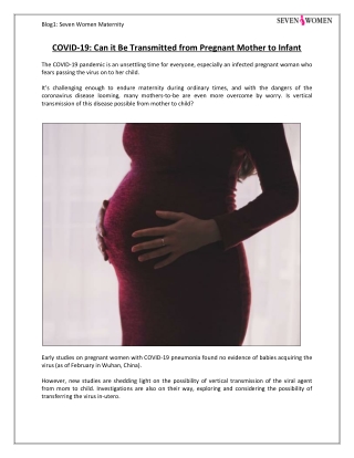 COVID-19: Can it Be Transmitted from Pregnant Mother to Infant