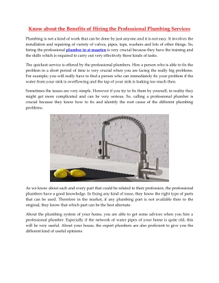 Know about the Benefits of Hiring the Professional Plumbing Services