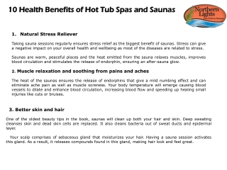 10 Health Benefits of Hot Tub Spas and Saunas