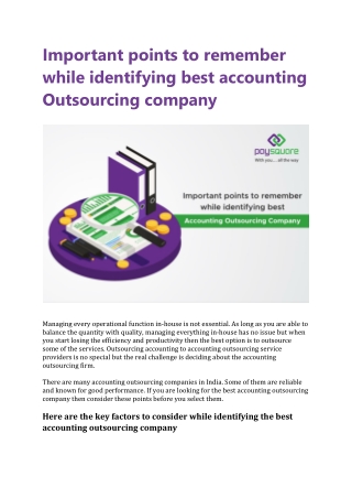 Important points to remember while identifying best accounting Outsourcing company