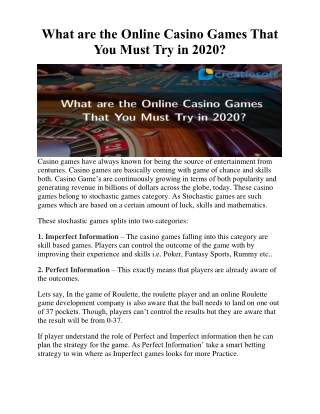 What are the Online Casino Games That You Must Try in 2020