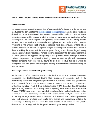 Global Bacteriological Testing Market Revenue – Growth Evaluation 2018-2026