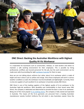 DNC Direct: Backing the Australian Workforce with Highest Quality Hi-Vis Workwear