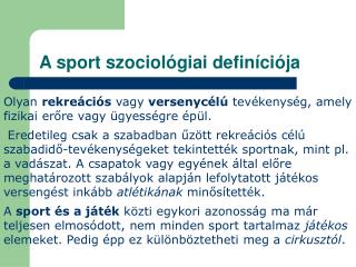 A sport szociológiai definíciója