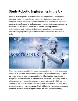 Study Robotic Engineering in the UK