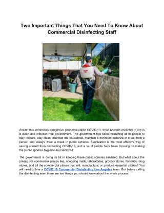 Two Important Things That You Need To Know About Commercial Disinfecting Staff