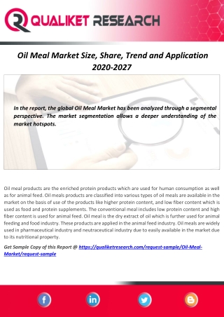 Oil Meal Market Status And Forecast, By Players, Types And Applications By 2027