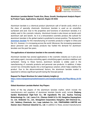 Aluminium Lanolate Market Trends Size, Share, Growth, Development Analysis Report by Product Types, Applications, Segmen