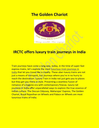 You Should Visit Luxury Train Journeys In India With Golden Chariot