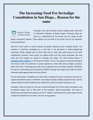 The Increasing Need For Invisalign Consultation in San Diego... Reason for the same