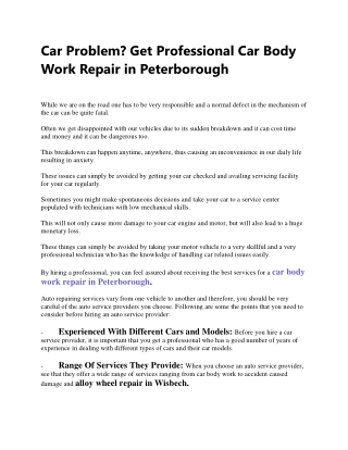 Car Problem? Get Professional Car Body Work Repair in Peterborough
