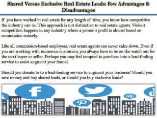 Shared Versus Exclusive Real Estate Leads: Few Advantages & Disadvantages