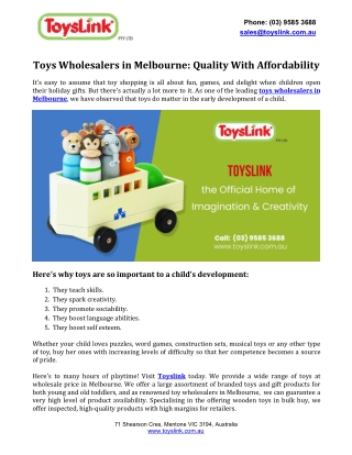 Toys Wholesalers in Melbourne: Quality With Affordability