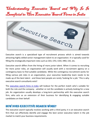 Understanding Executive Search and Why Is It Beneficial to Hire Executive Search Firms in India