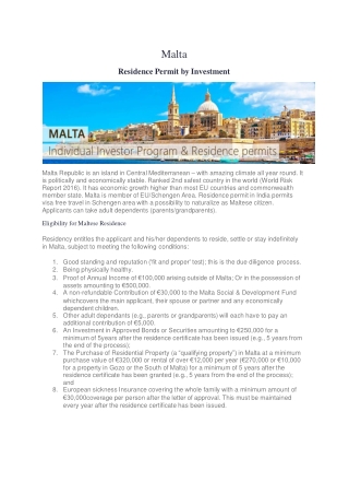 Malta Permanent Residency by Investment Program – SmartMove Immigration
