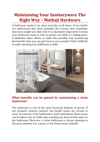 Maintaining Your Sanitaryware The Right Way - Mathaji Hardware