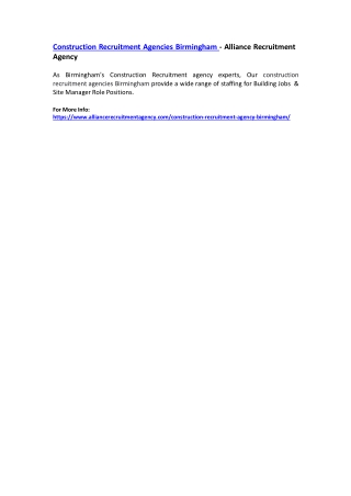 Construction Recruitment Agencies Birmingham - Alliance Recruitment Agency