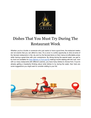 Dishes That You Must Try During The Restaurant Week