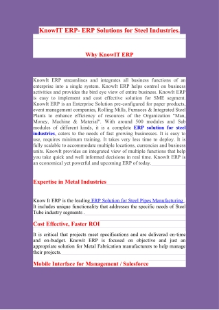KnowIT ERP- ERP Solutions for Steel Industries.