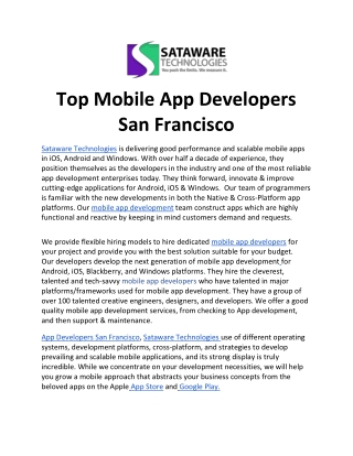 Top Mobile App Developers San Francisco