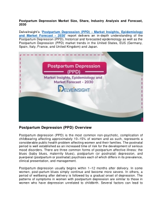 Postpartum Depression (PPD) Market Insights, Epidemiology and Market Forecast 2030