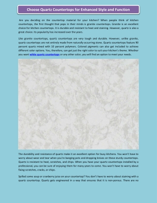 Choose Quartz Countertops for Enhanced Style and Function