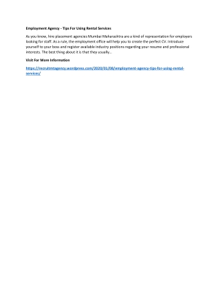 Employment Agency - Tips For Using Rental Services