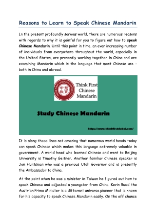 Reasons to Learn to Speak Chinese Mandarin