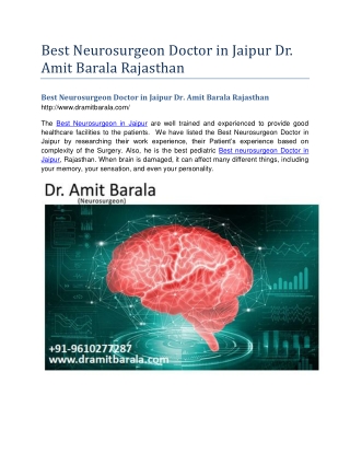 Best Neurosurgeon Doctor in Jaipur Dr. Amit Barala Rajasthan