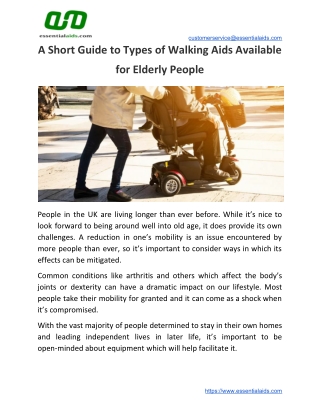 A Short Guide to Types of Walking Aids Available for Elderly People