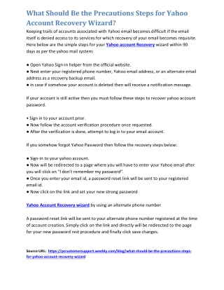 What Should Be the Precautions Steps for Yahoo Account Recovery Wizard?