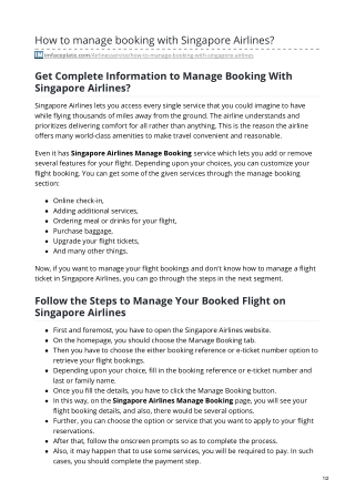 Singapore Airlines Manage Booking