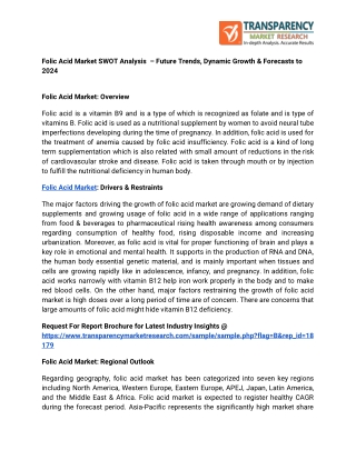 Folic Acid Market SWOT Analysis – Future Trends, Dynamic Growth & Forecasts to 2024