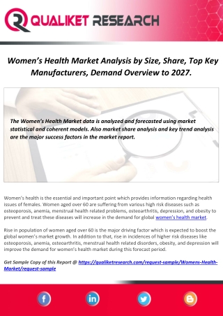 Women’s Health Market Analysis by Size, Share, Top Key Manufacturers, Demand Overview to 2027