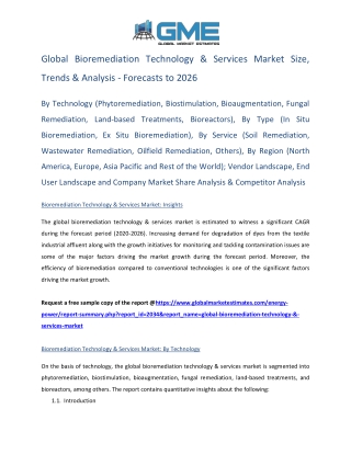 Global Bioremediation Technology & Services Market Size, Trends & Analysis - Forecasts to 2026