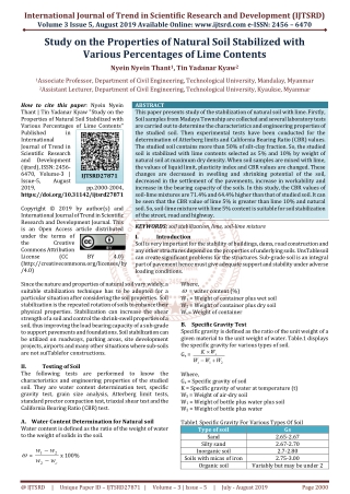 Study on the Properties of Natural Soil Stabilized with Various Percentages of Lime Contents