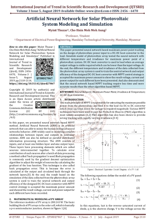 Artificial Neural Network for Solar Photovoltaic System Modeling and Simulation