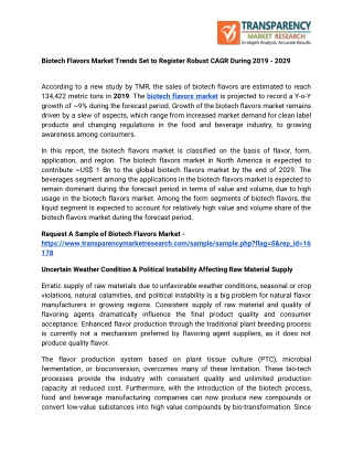 Biotech Flavors Market Trends Set to Register Robust CAGR During 2019 – 2029