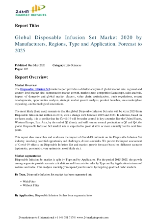 Disposable Infusion Set Market 2020