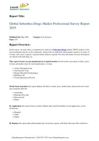 Seborrhea Drugs Analysis, Growth Drivers, Trends, and Forecast till 2026