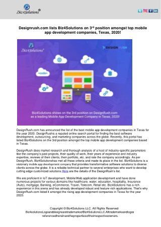 Designrush.com lists Biz4Solutions on 3  rd position amongst top mobile app development companies, Texas, 2020!