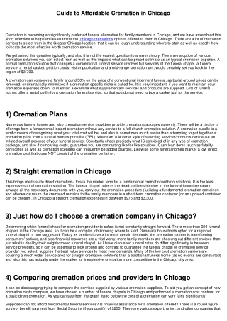 Overview to Affordable Cremation in Chicago