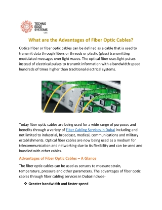 What are the Advantages of Fiber Optic Cables?