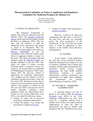 Pharmaceutical Legislation On Notice To Applicants And Regulatory Guidelines For Medicinal Products For Human Use.