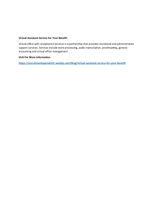 Virtual Assistant Service For Your Benefit