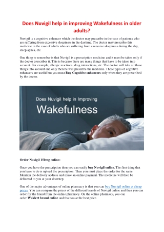 How does nuvigil help in improving wakefulness in adults?