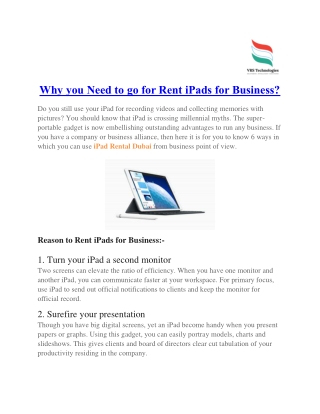 Why you Need to go for Rent iPads for Business?