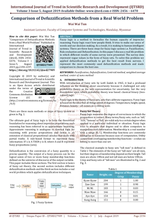 Comparison of Defuzzification Methods from a Real World Problem