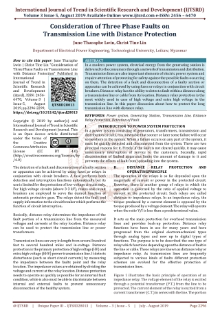 Consideration of Three Phase Faults on Transmission Line with Distance Protection